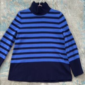 Blue and Black Striped Turtleneck Sweater